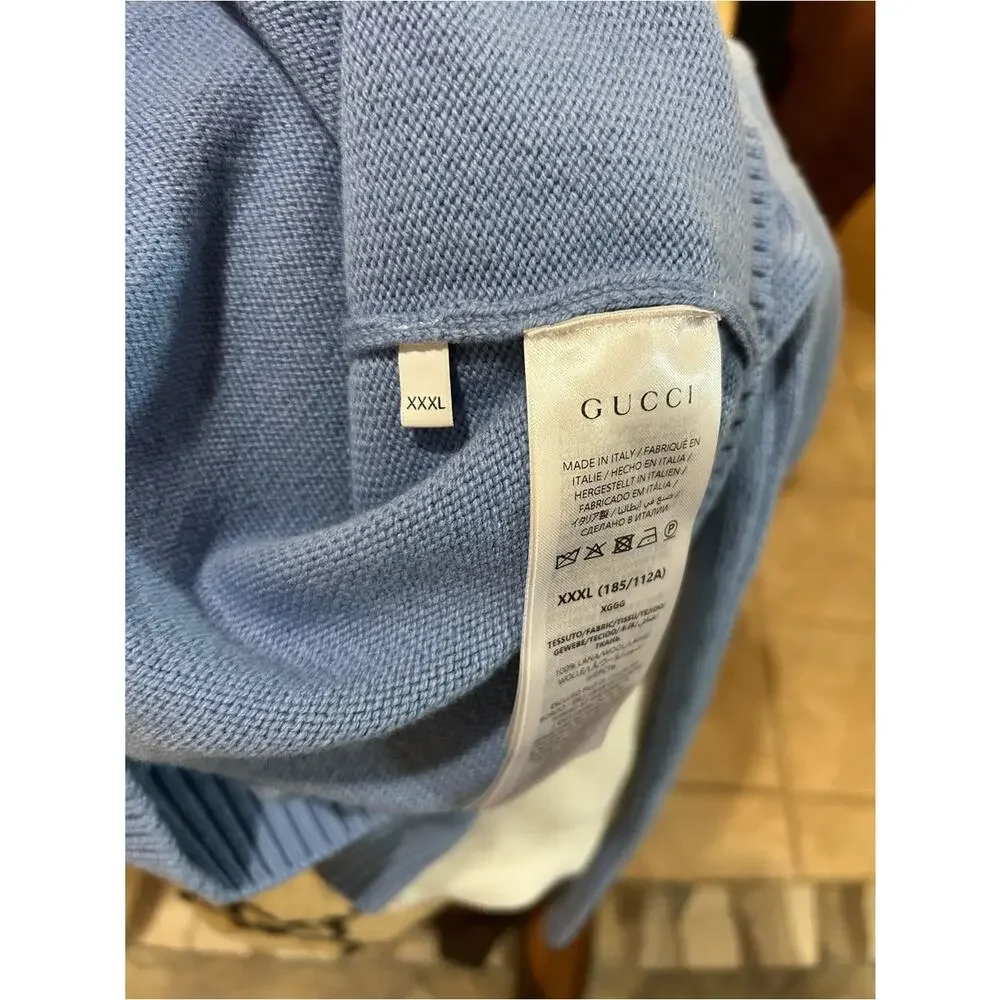 Men's Gucci Light Blue Men's felted wool knit Crewneck Sweater size XXXL Italy